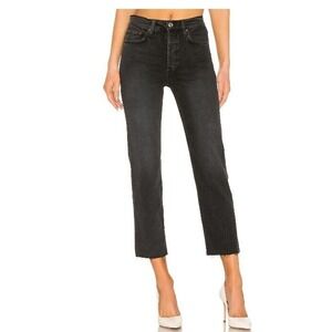 Re / Done Jeans 28 Faded Black Straight Leg High Rise raw Hem Crop Stretch Denim